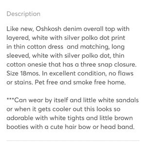OshKosh B'gosh Dresses - Oshkosh Overall Dress size 18mos OshKosh B'gosh Dresses - Oshkosh Overall Dress size 18mos